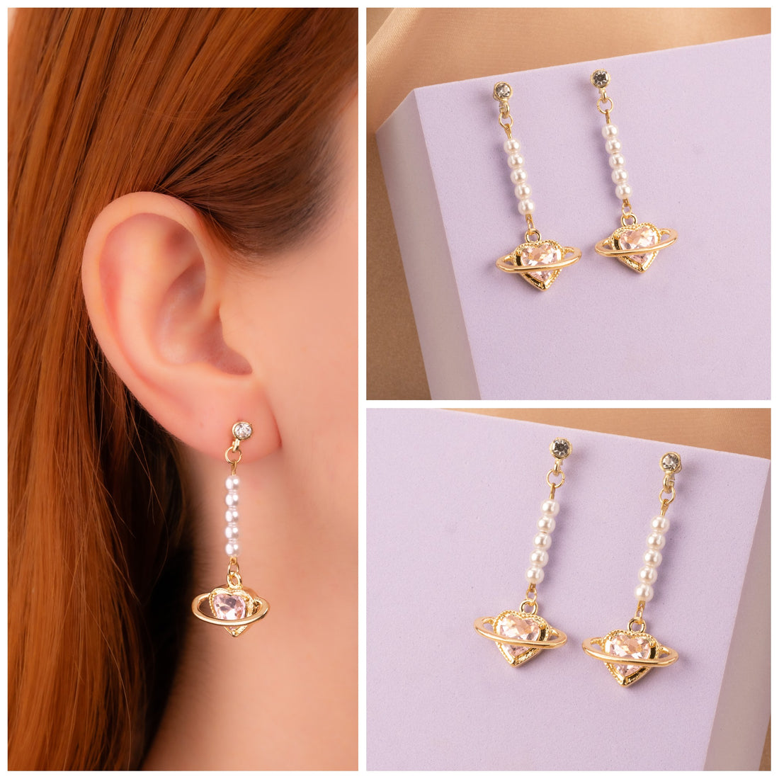 Aretes Corazón Rosa Órbita  Ref:B1258