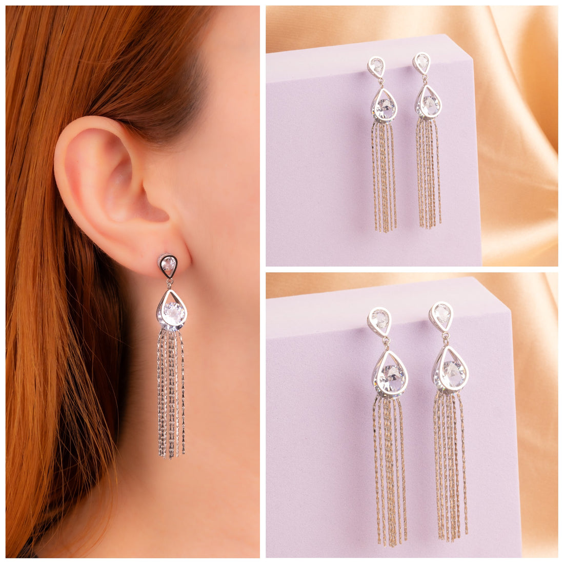 Aretes Gotas Cristal Plateados Ref:B1206