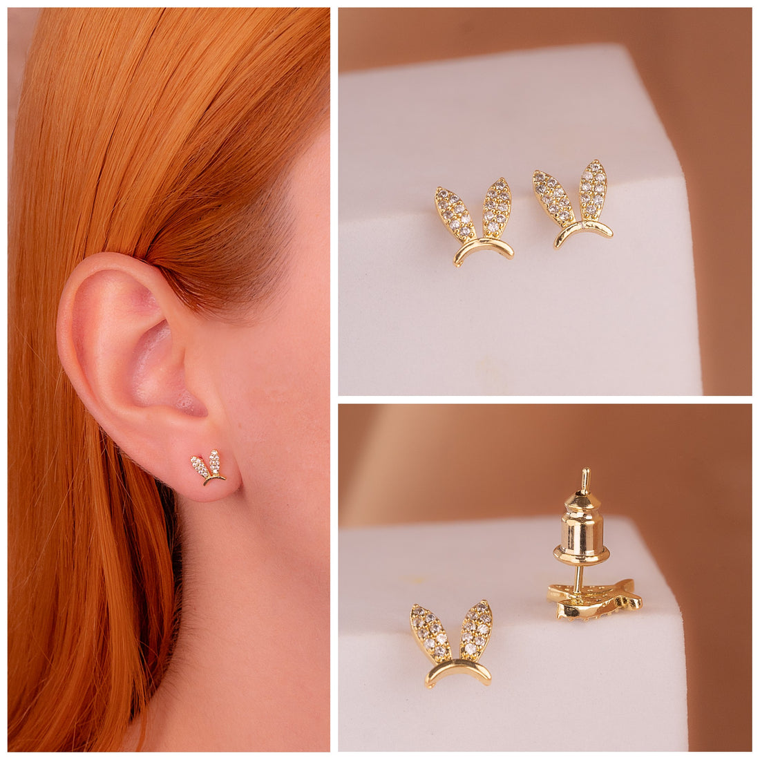 Topitos Orejas De Conejo Dorados Ref: L1313