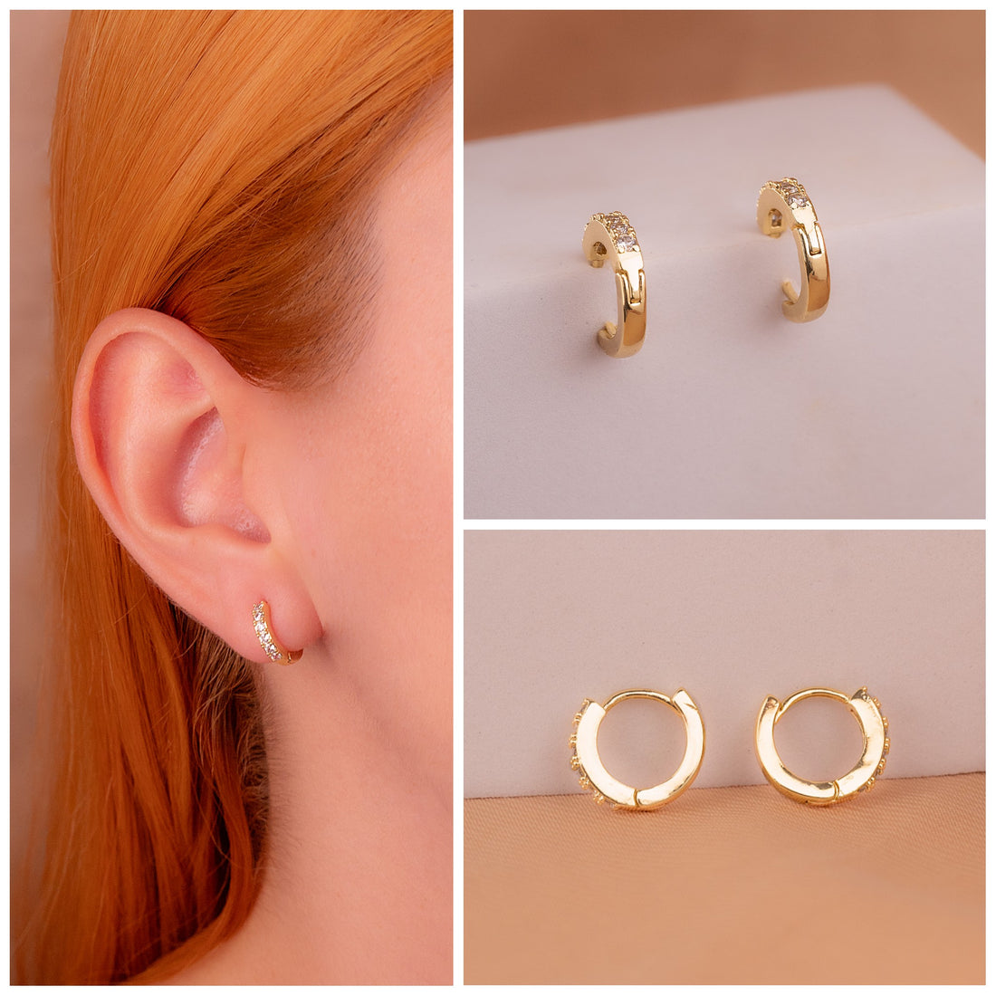 Candongas Doradas Circones Blancos Ref: B2582