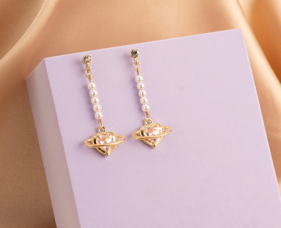 Aretes Corazón Rosa Órbita  Ref:B1258