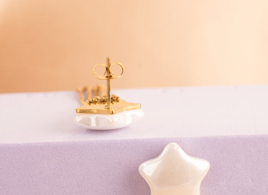 Aretes Estrella Perlada Dorados Ref:B1007