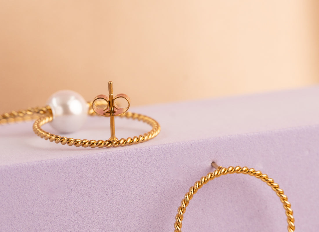 Aretes Círculos Perla Dorados Ref:B1298