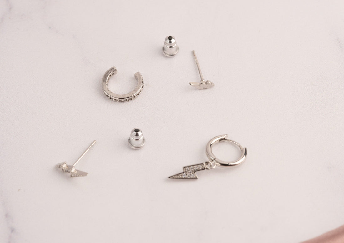 Set Aretes Rayos Plateados Ref: K374