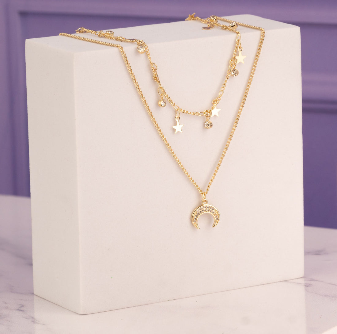 Collar Doble Luna Estrellas  Ref: D225