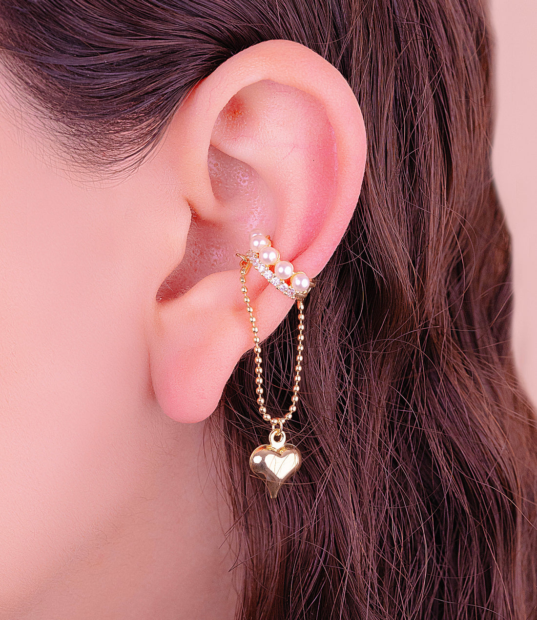Ear Cuff Perlas Corazón Colgante Ref: E507