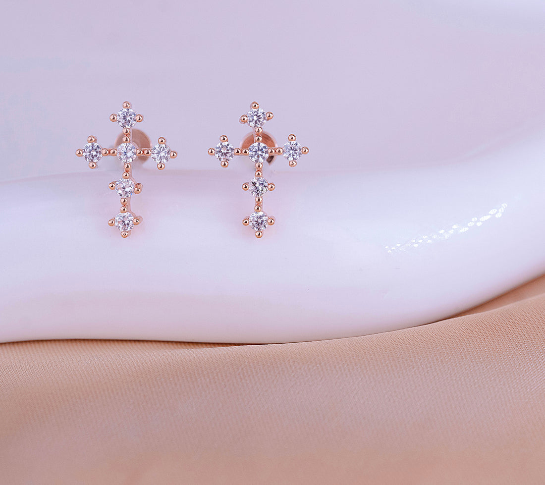 Topitos Seguridad Cruces Oro Rosa Ref: L536