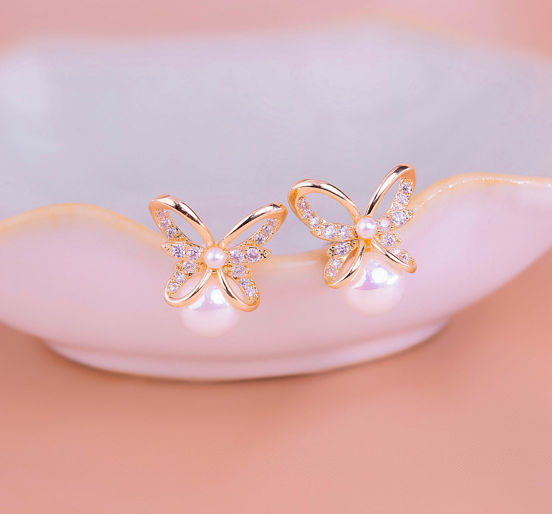 Aretes Mariposas Perlas Ref:B567
