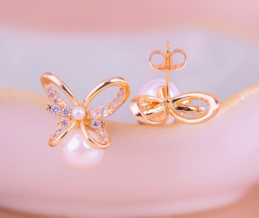 Aretes Mariposas Perlas Ref:B567