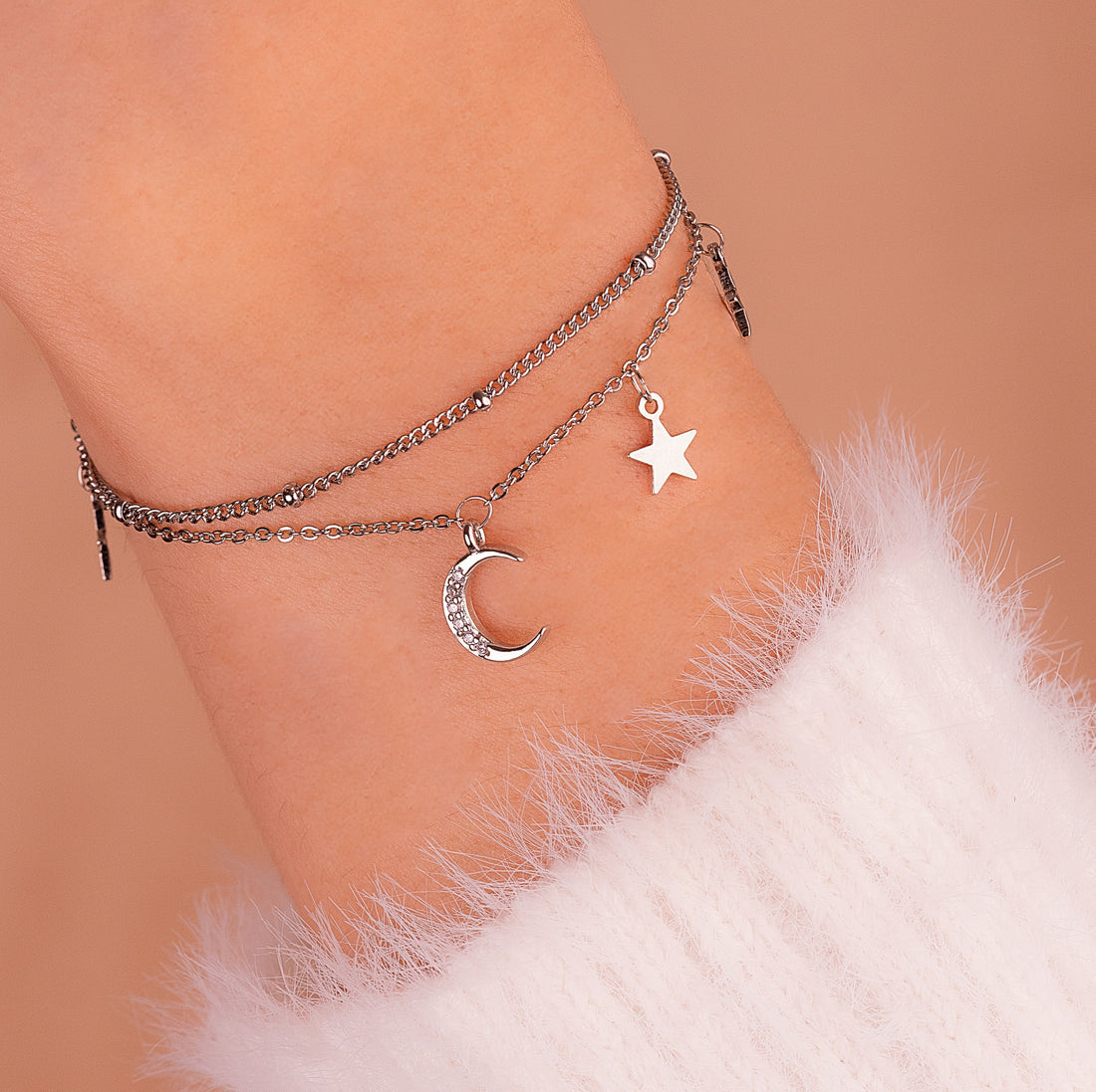 Pulsera Luna Estrellas Plateada Ref:I1268