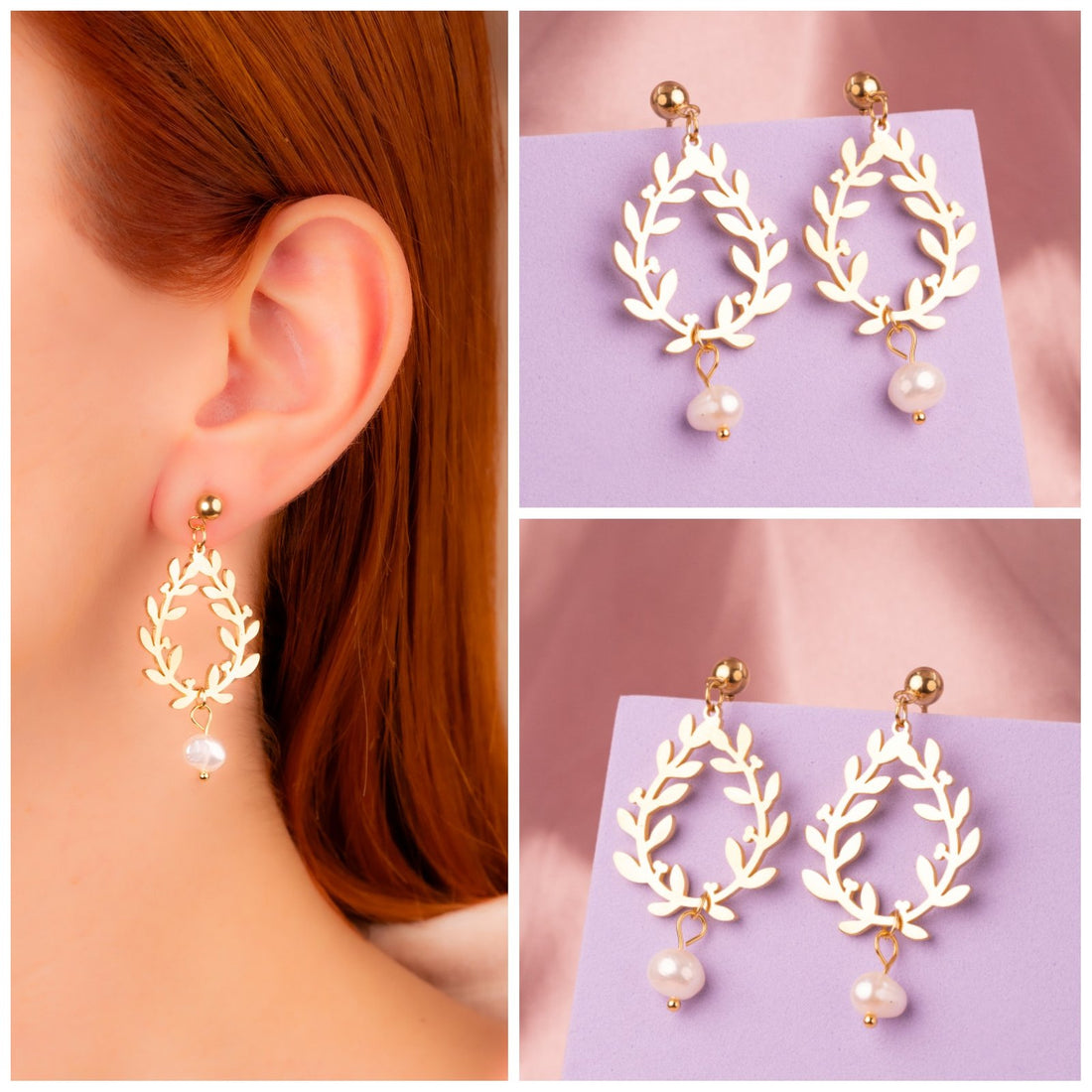 Aretes Romanos Perlas  Dorados Ref: B684