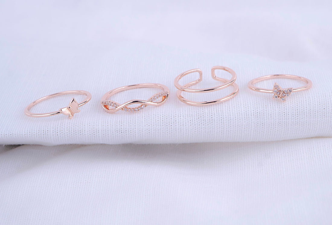 Set X 4 Anillos Mariposas Oro Rosa Ref: J589