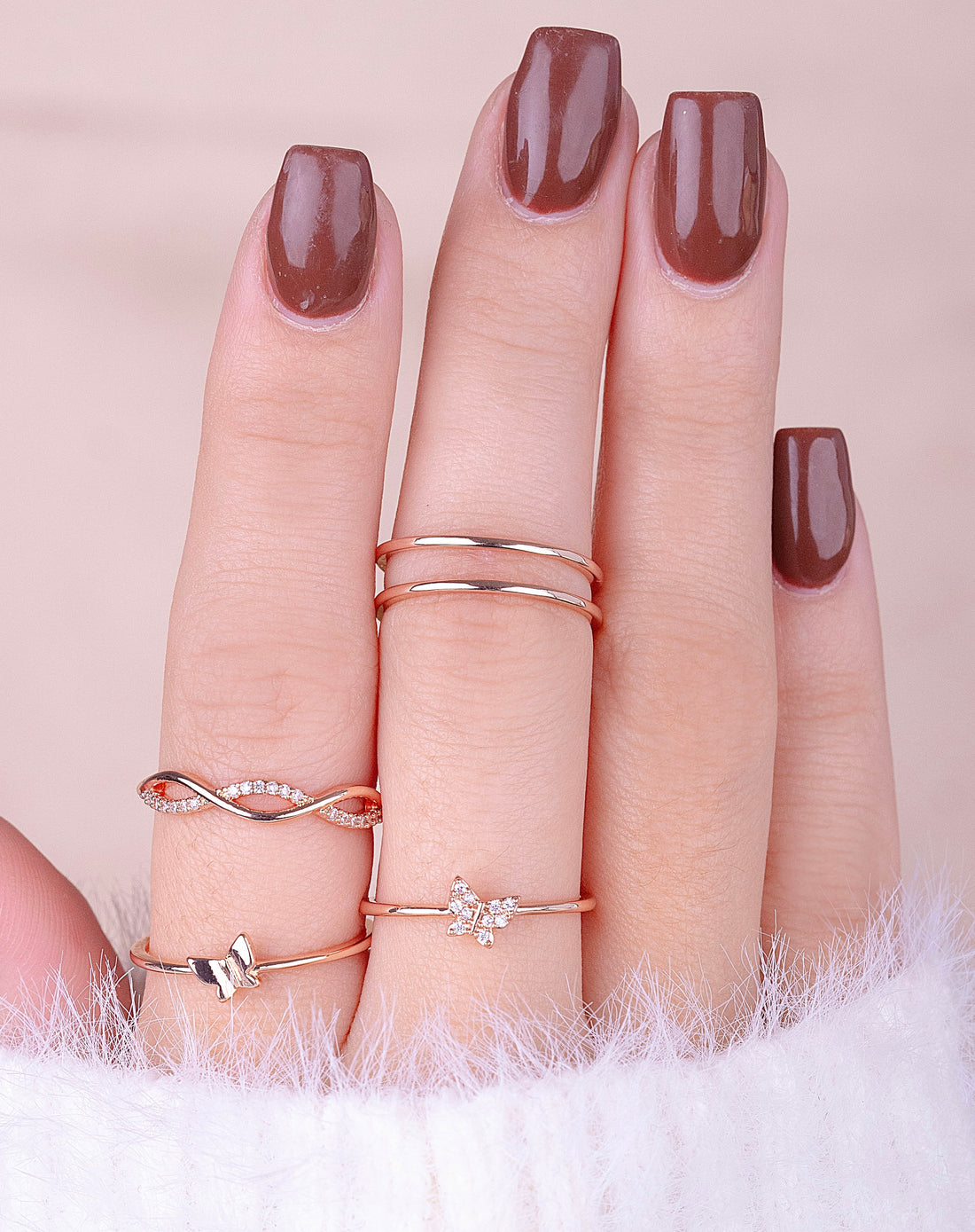 Set X 4 Anillos Mariposas Oro Rosa Ref: J589