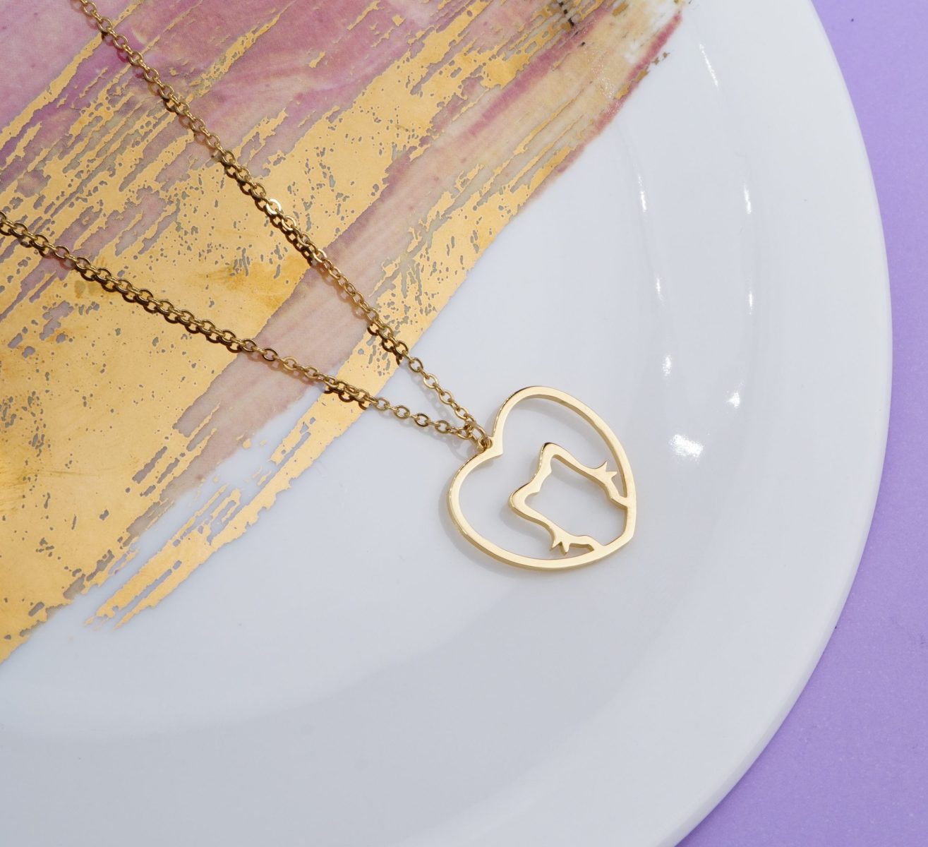 Cadena Gato Corazón Dorada  Ref: C1784