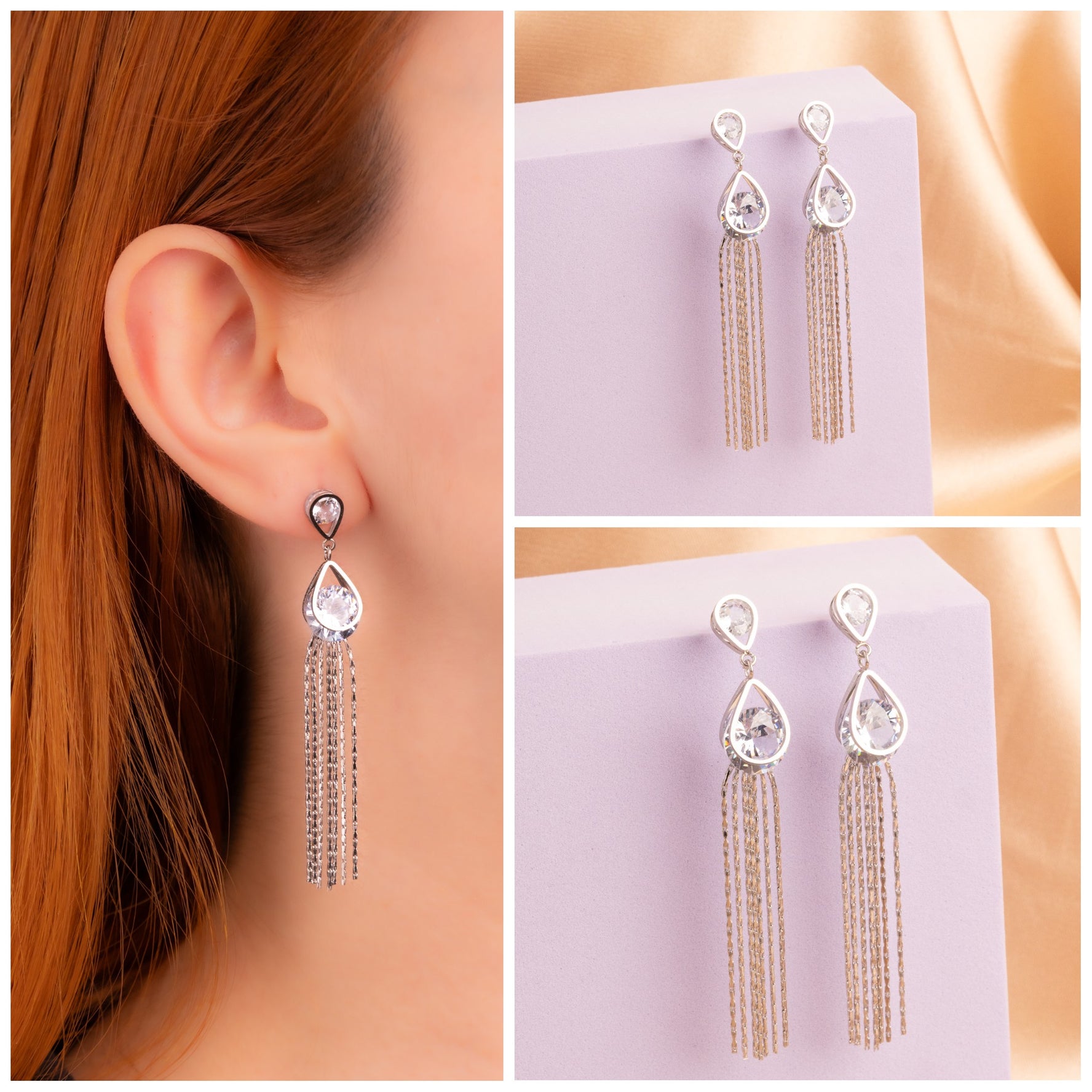 Aretes Gotas Cristal Plateados Ref:B1206