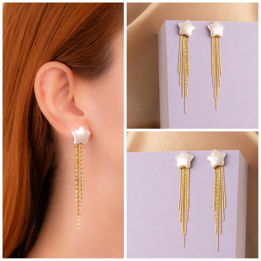 Aretes Estrella Perlada Dorados Ref:B1007