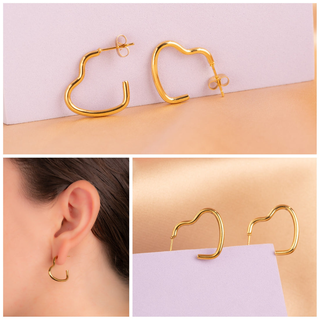 Candongas Corazones Tres Cuartos Doradas Ref:B746