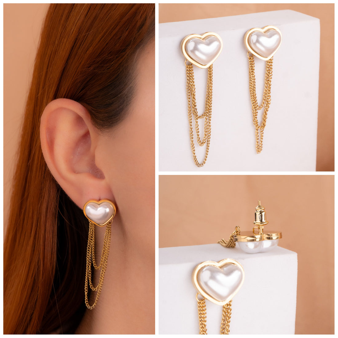 Aretes Corazones Perlas Ref:B2144