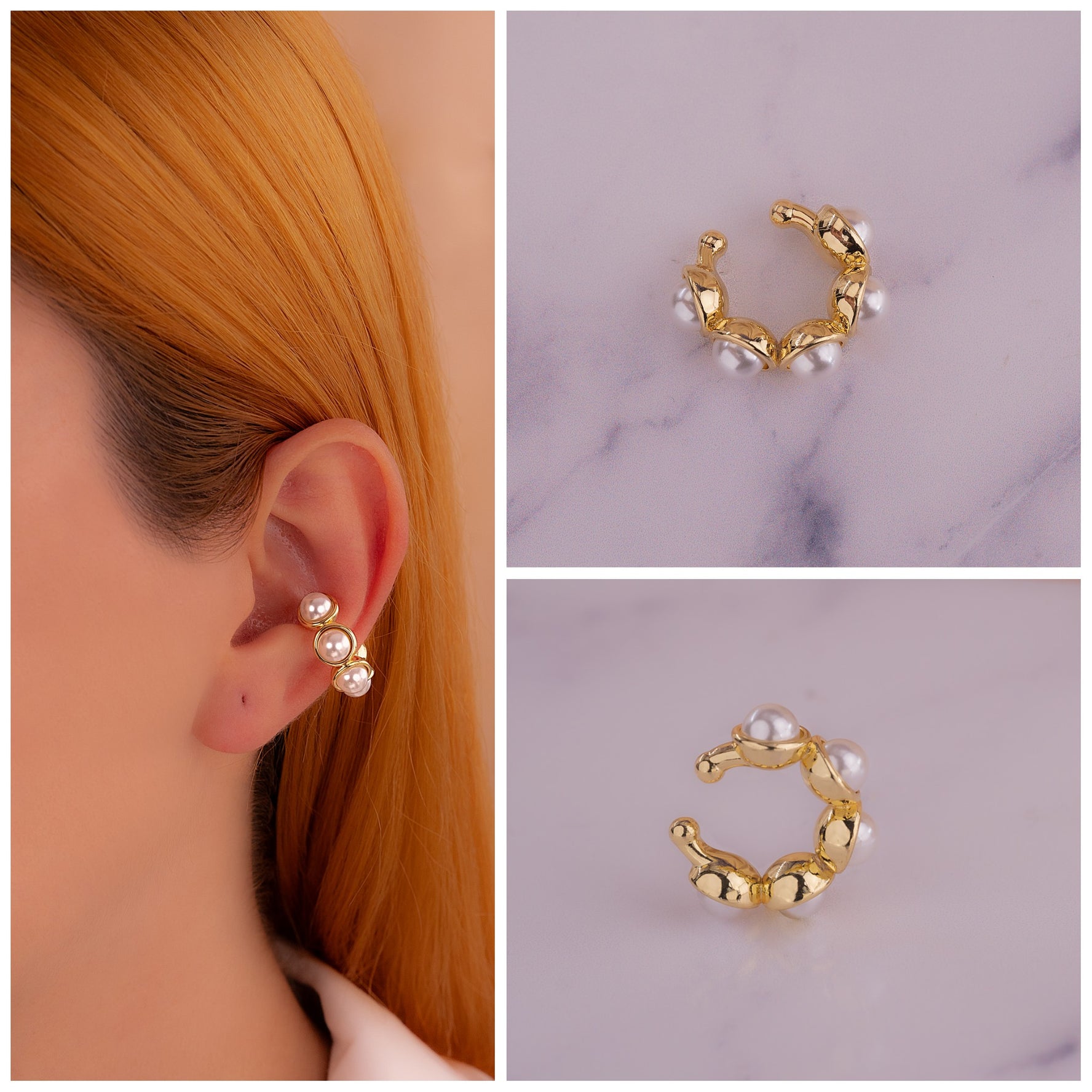 Ear Cuff Perlas Dorado Ref:E070