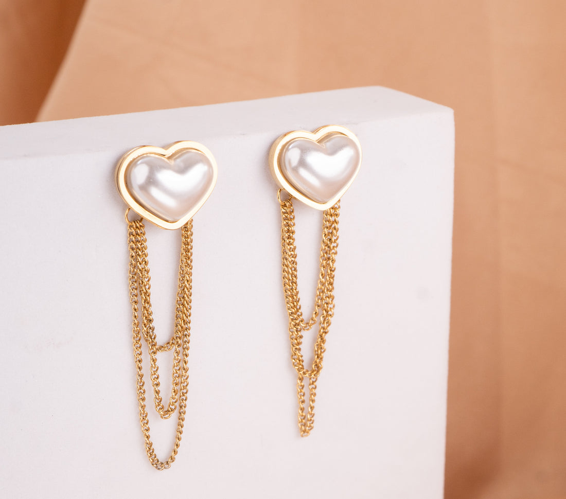 Aretes Corazones Perlas Ref:B2144