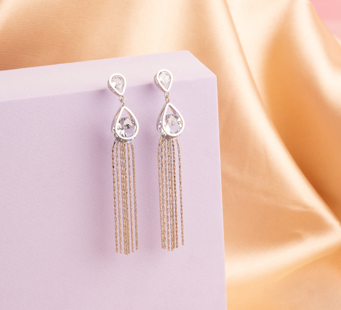 Aretes Gotas Cristal Plateados Ref:B1206