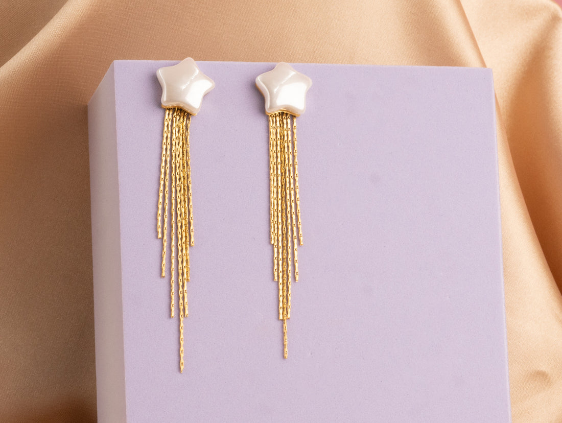 Aretes Estrella Perlada Dorados Ref:B1007