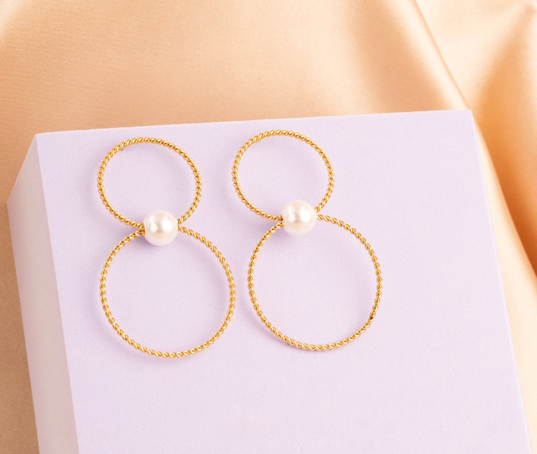 Aretes Círculos Perla Dorados Ref:B1298