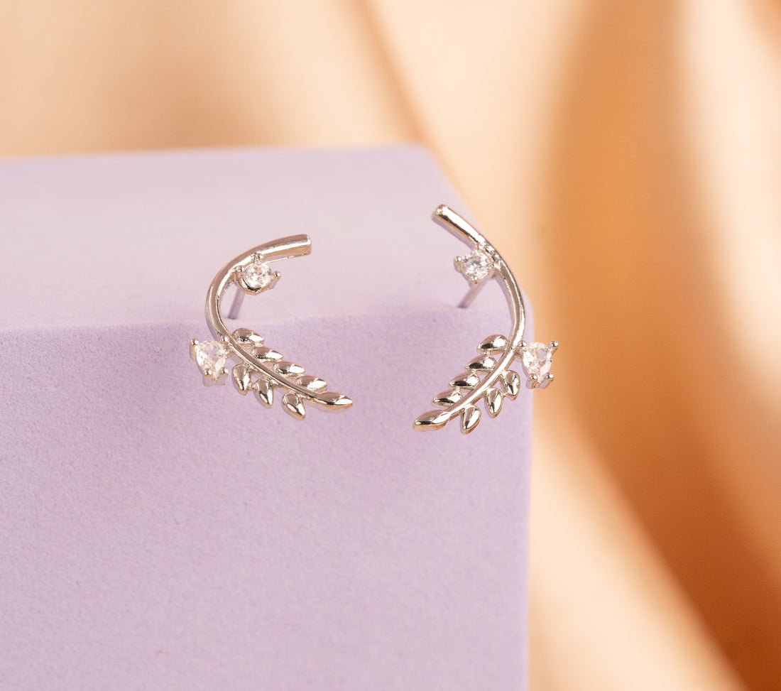 Aretes Hojas Arcos Plateados Ref:B1125