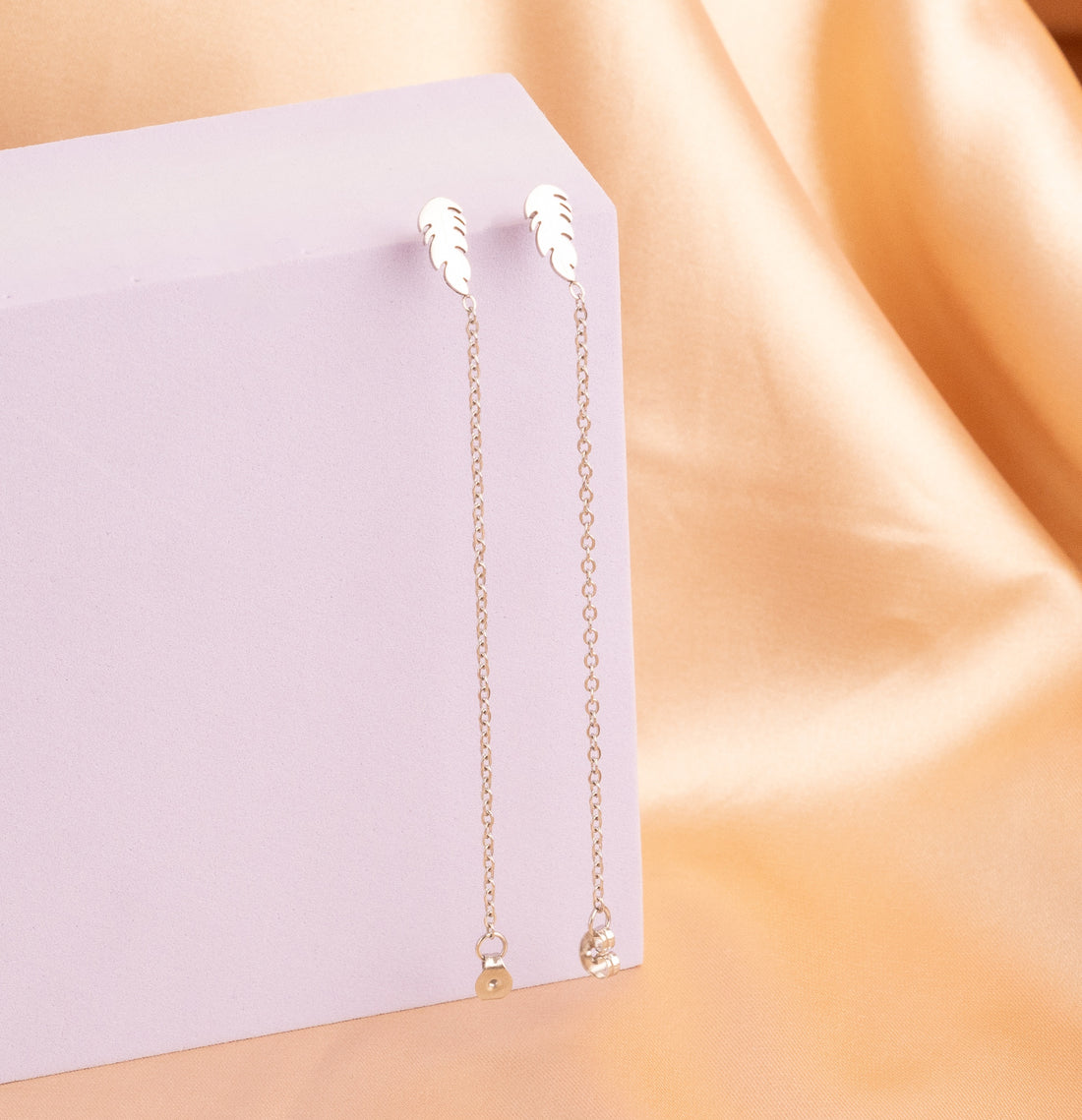 Aretes Hojas Cadenas Plateados Ref:B1344