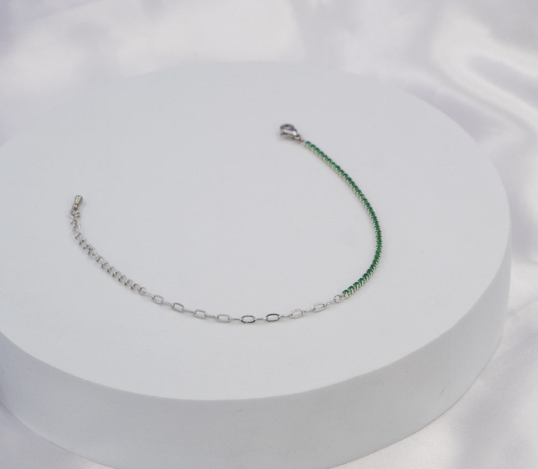 Pulsera Plateada Circones Verdes Ref: I589