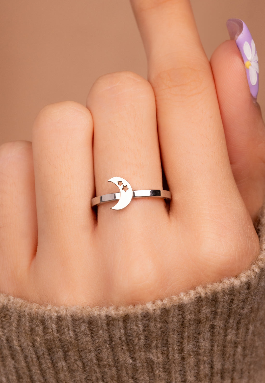 Anillo Luna Estrellas Plateado Talla 7 Ref:A2540