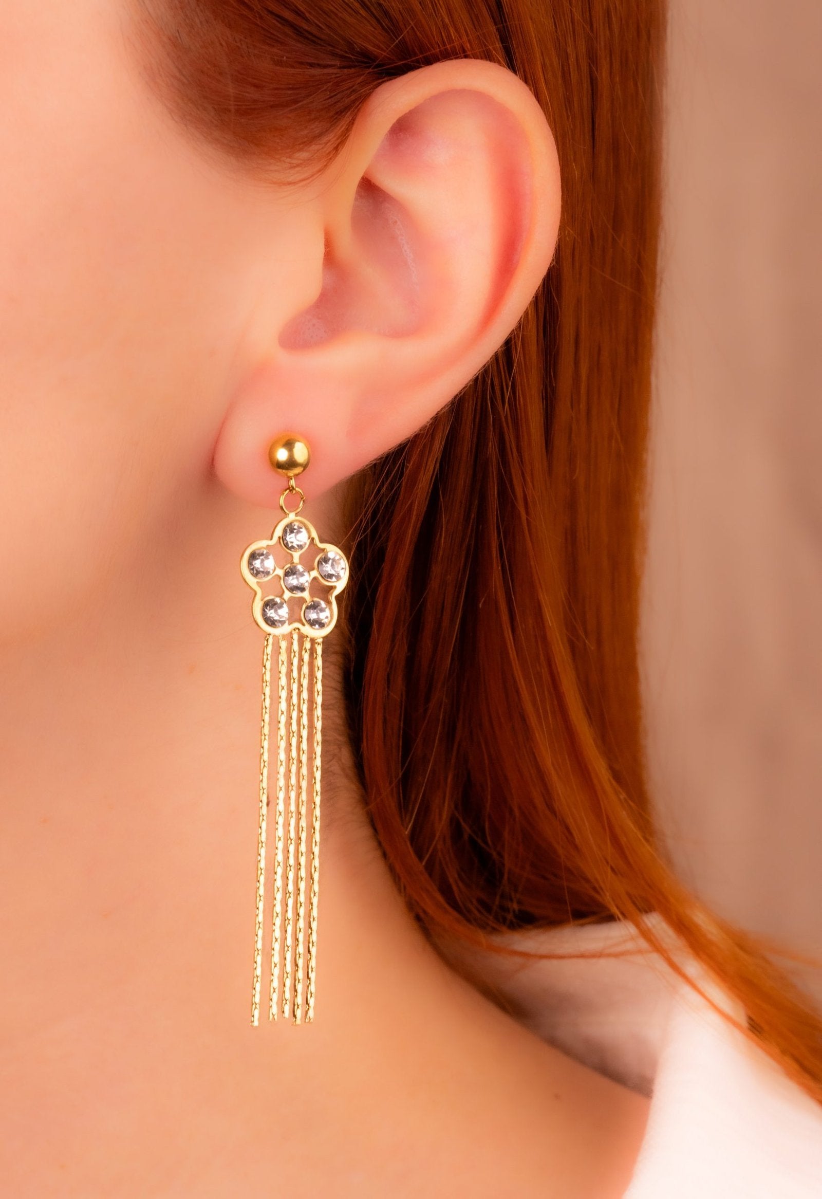 Aretes Flores Circones Lazos Dorados Ref: B607