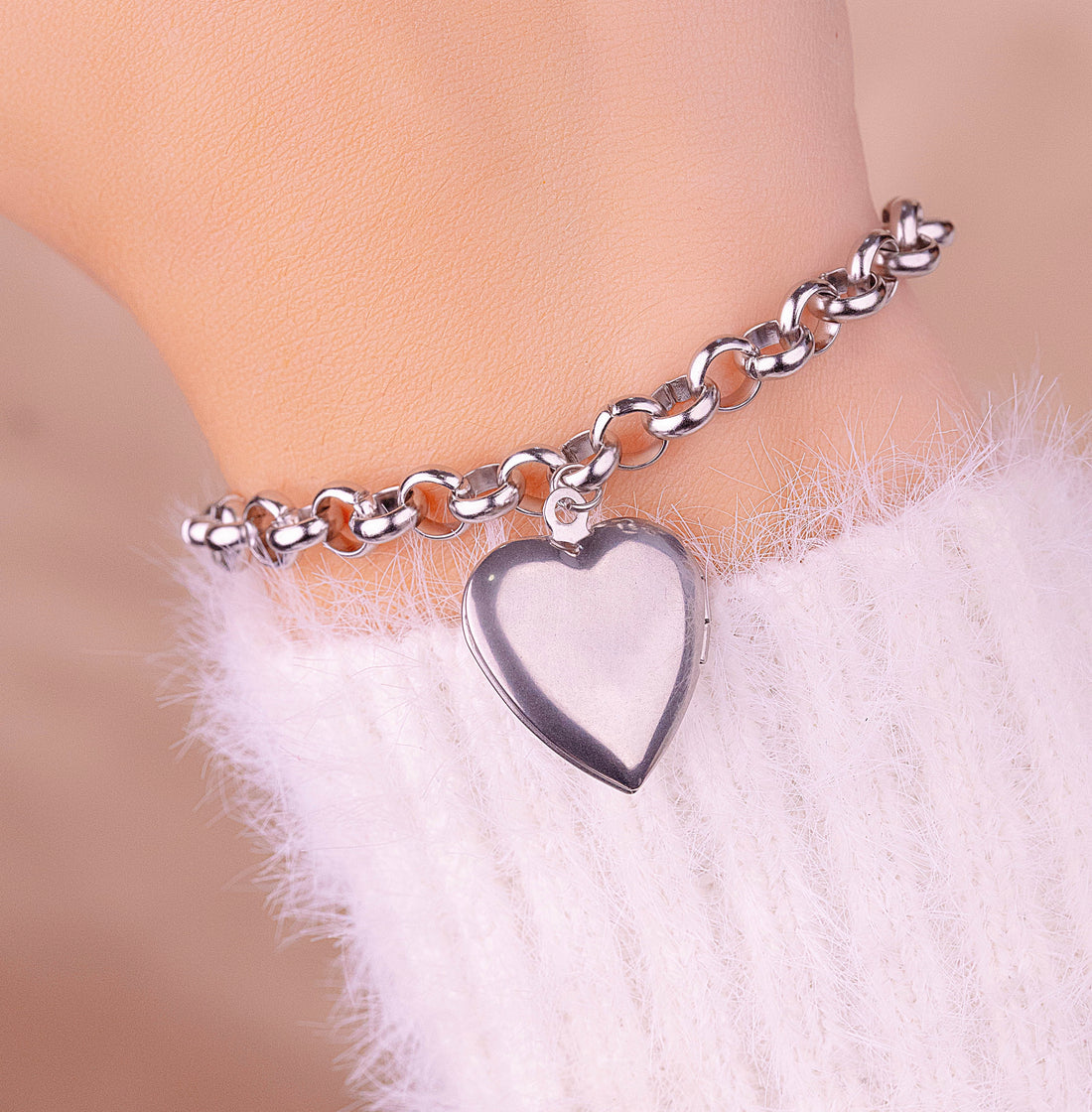 Pulsera Relicario Corazón Plateado Ref: I191