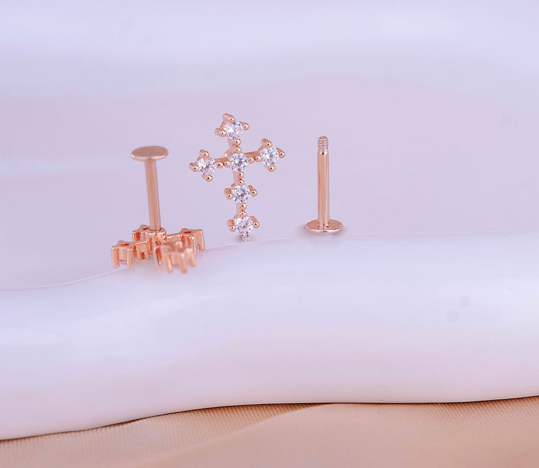 Topitos Seguridad Cruces Oro Rosa Ref: L536