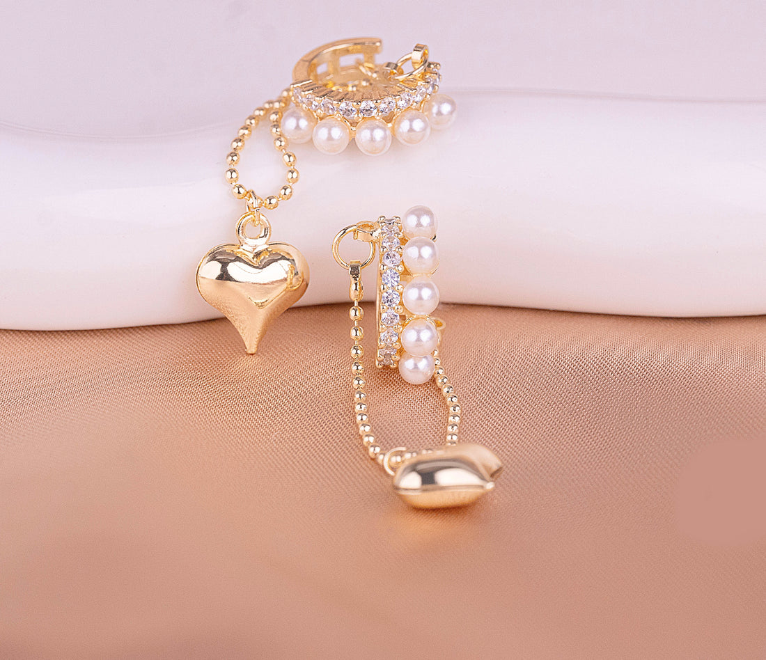 Ear Cuff Perlas Corazón Colgante Ref: E507