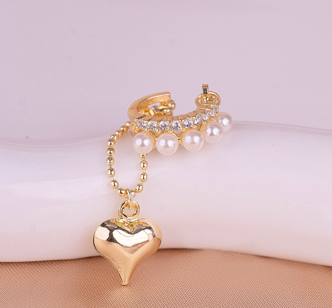 Ear Cuff Perlas Corazón Colgante Ref: E507