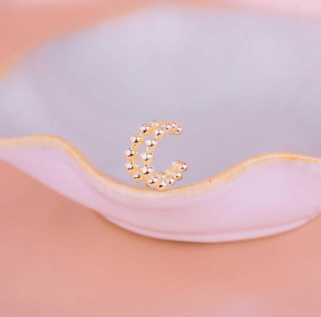 Ear Cuff Doble Esferas Dorado Ref: E139