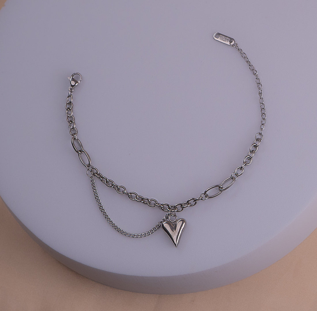 Pulsera Corazón Cadena Plateada Ref: I1088