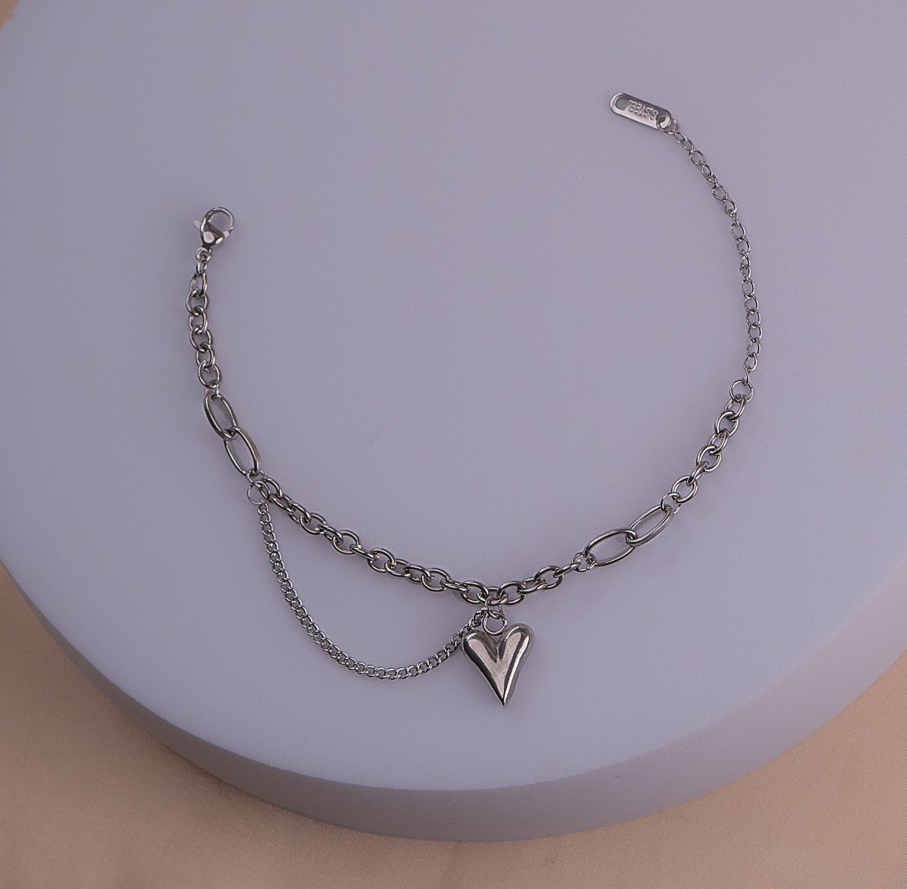 Pulsera Corazón Cadena Plateada Ref: I1088