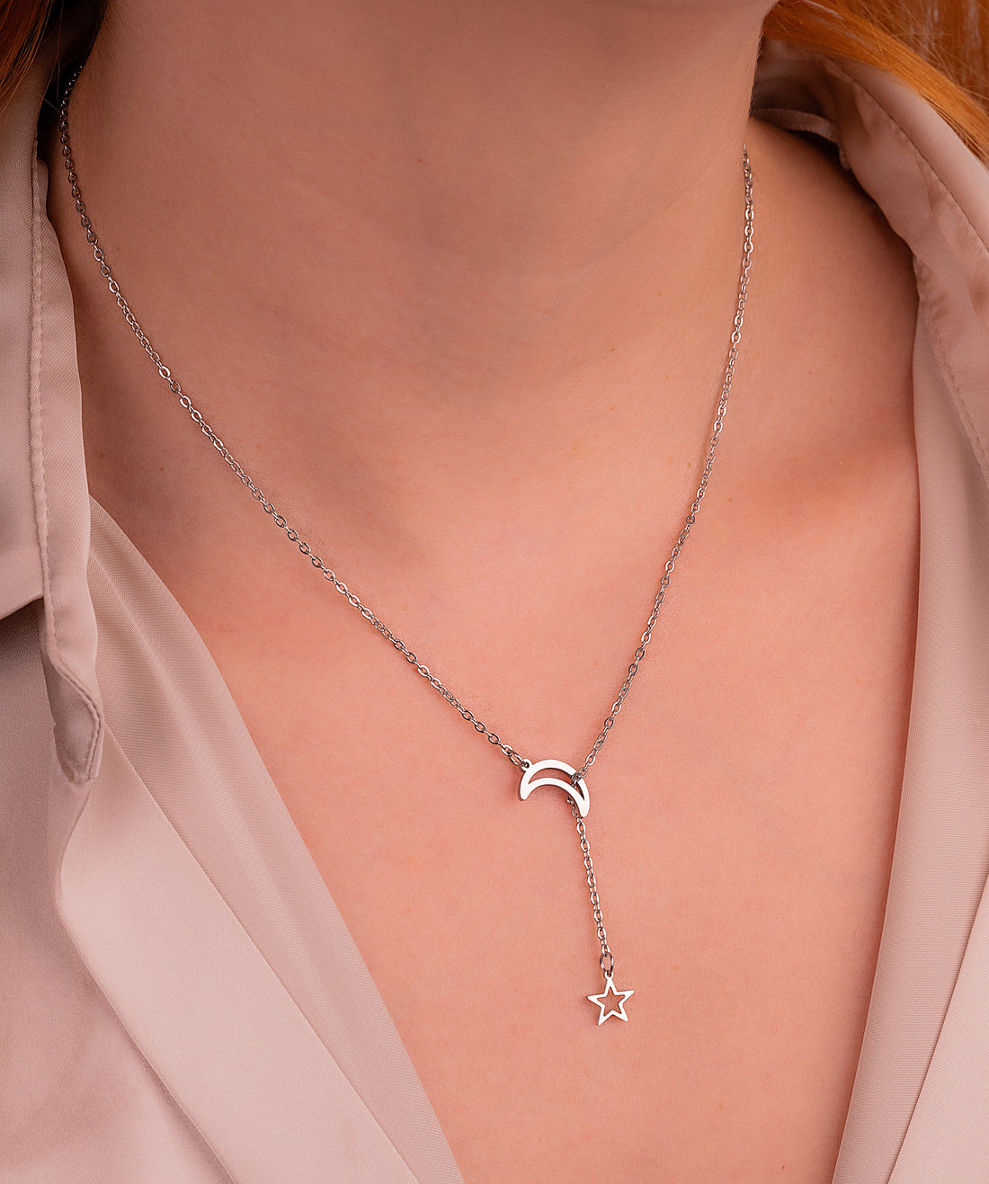 Cadena Luna Estrella Plateada Ref: C884