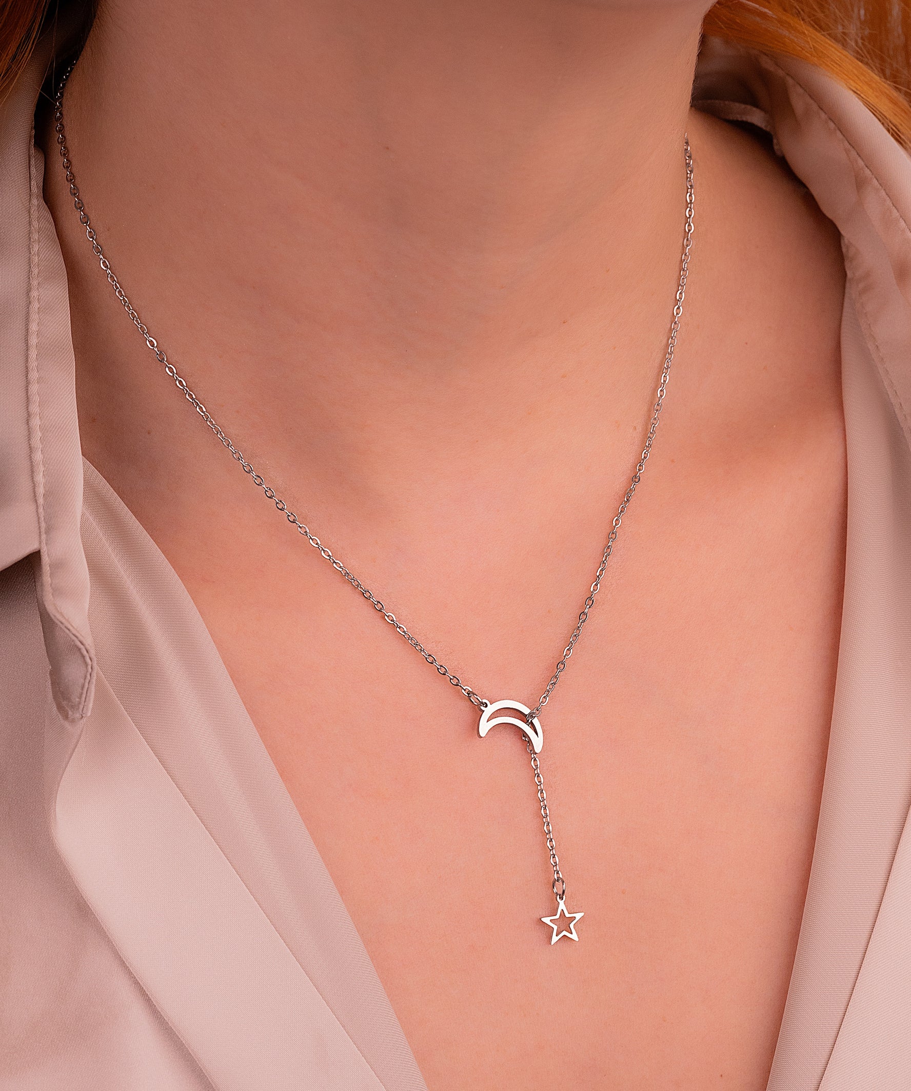 Cadena Luna Estrella Plateada Ref: C884