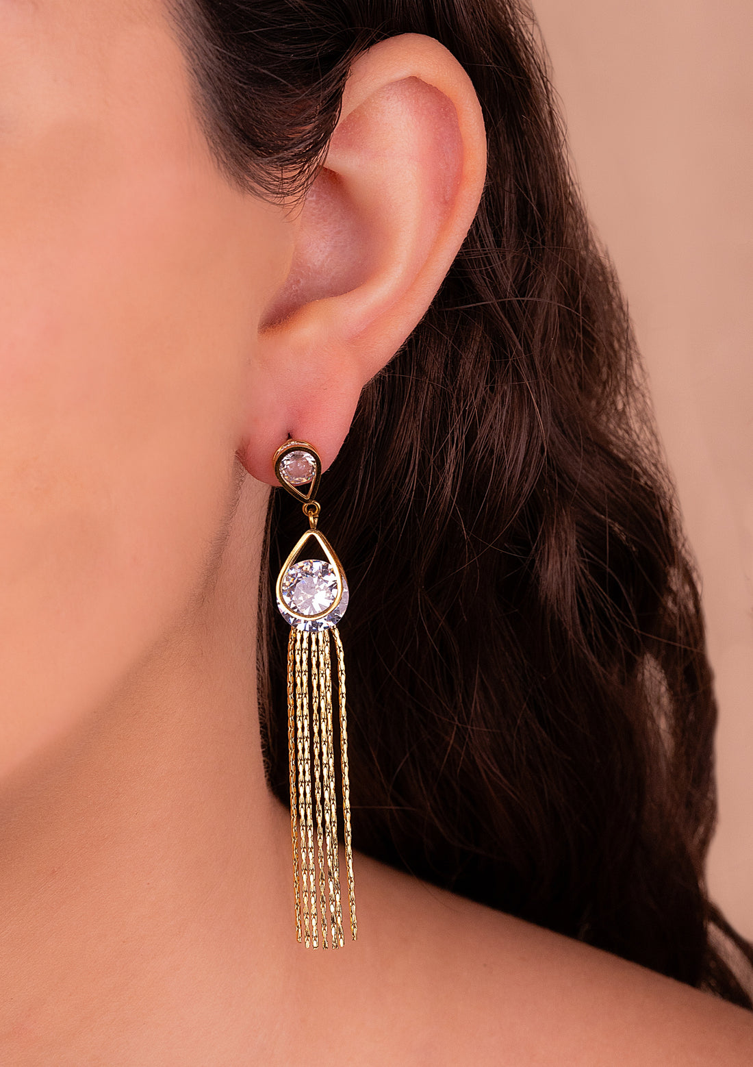 Aretes Gotas Cristal Dorados Ref: B149
