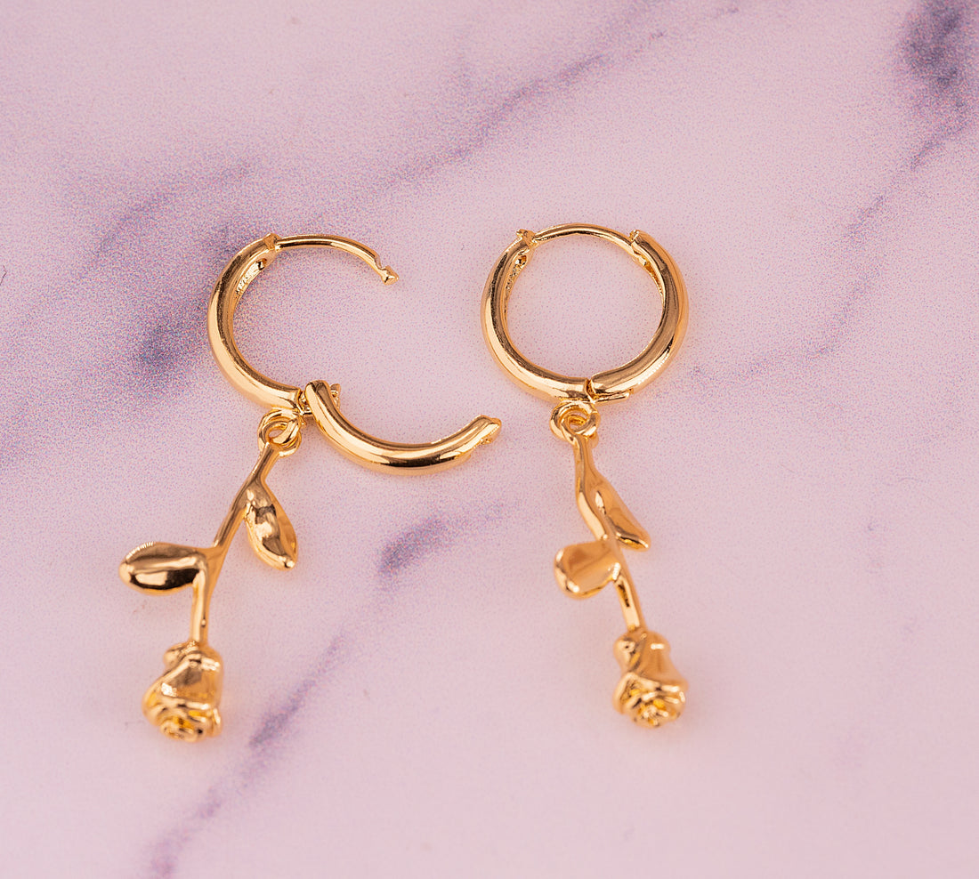 Aretes Rosas Dorados Ref: B705