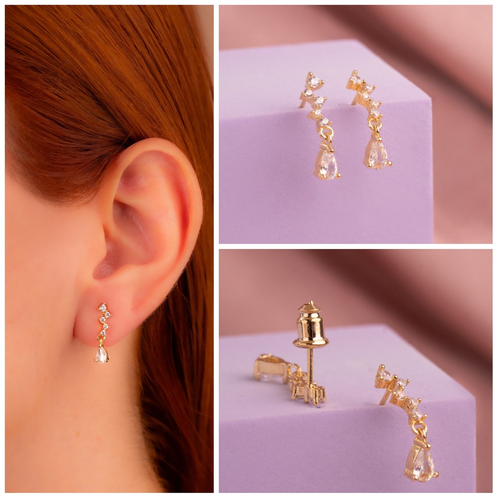Aretes Cristal Dorados Ref: B342