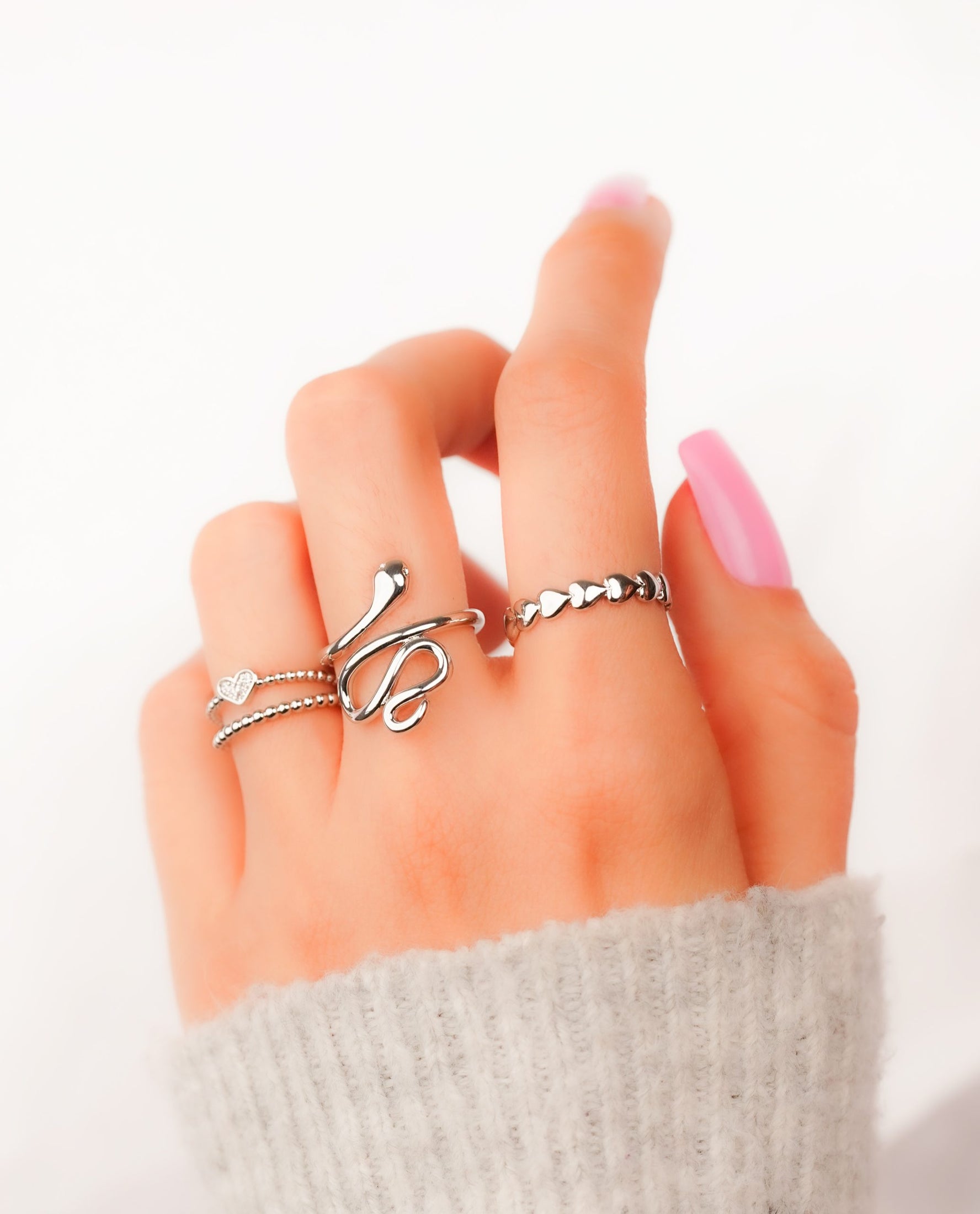 Set X 3 Anillos Serpiente Corazón Plateados Ref: J029