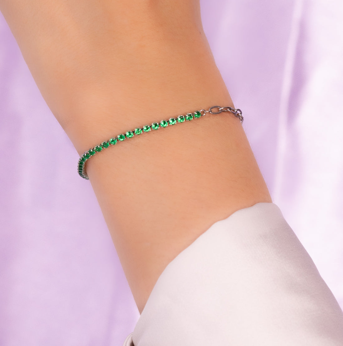 Pulsera Plateada Circones Verdes Ref: I589